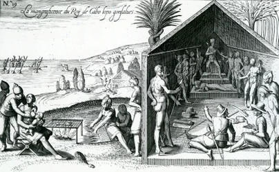 Le roi recevant des visiteurs européens, Cap Lopez, Gabon, Afrique, 16ème siècle